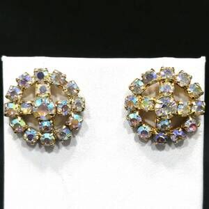 Vintage Aurora Borealis Rhinestone Screw Back Earrings,  Prong Set, 1950s